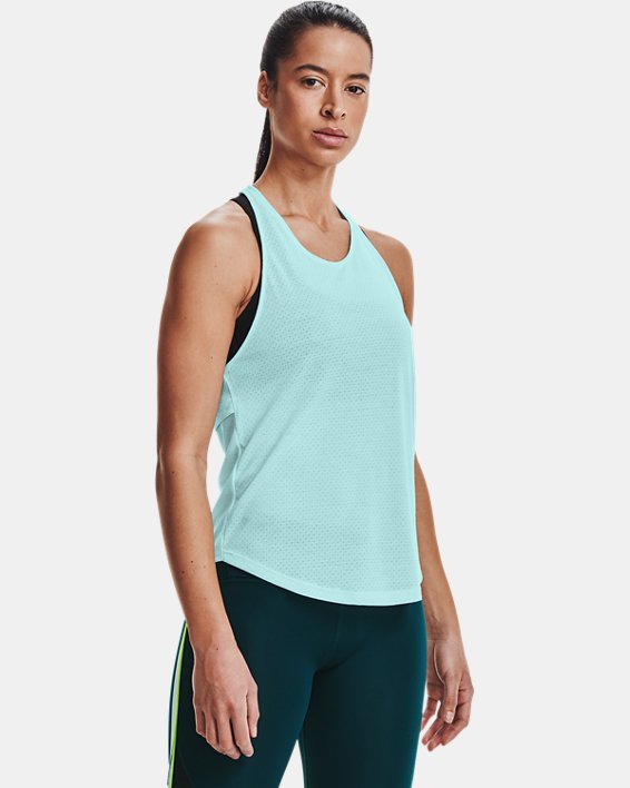 Under Armour Womens Streaker Racer Tank Top Blue Sports Gym Running Breathable 